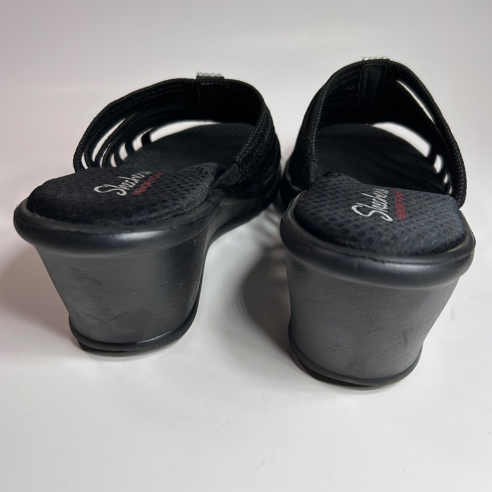 Skechers Rumblers Hotshot Wedge Sandals Womens 10 Black Rhinestone Comfort Bling - Picture 5 of 11